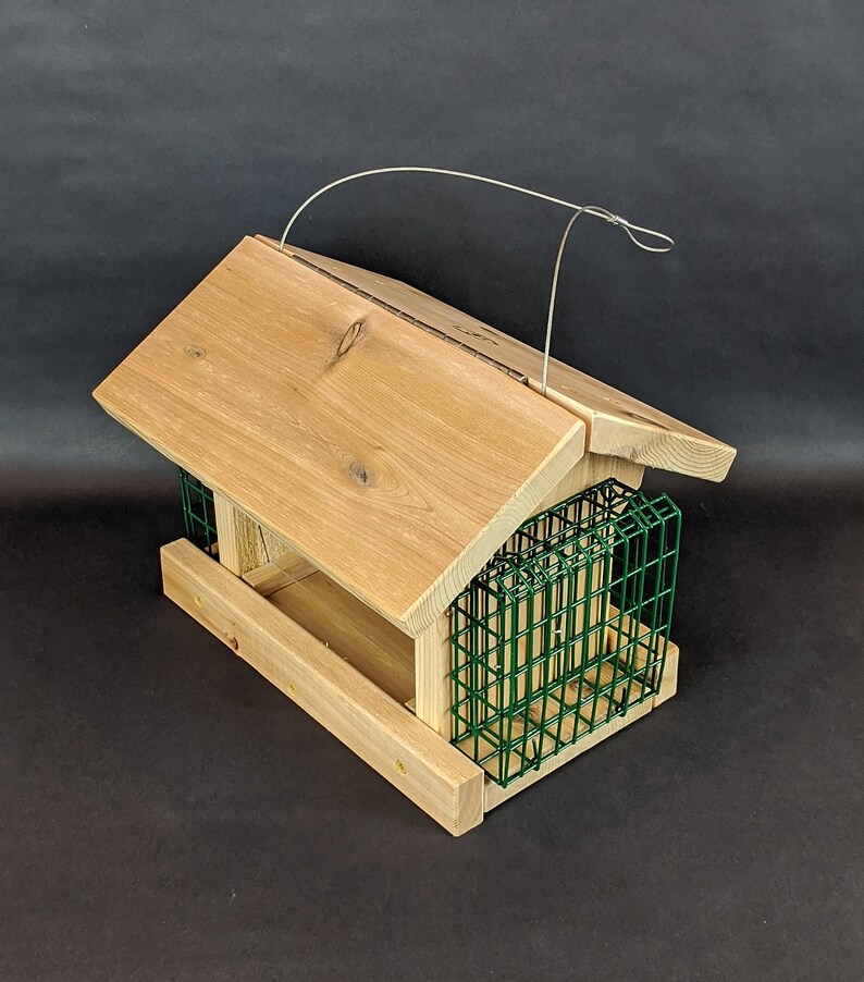 Hanging Bird Feeder with Dual Suet Baskets and Hinged Roof Etsy