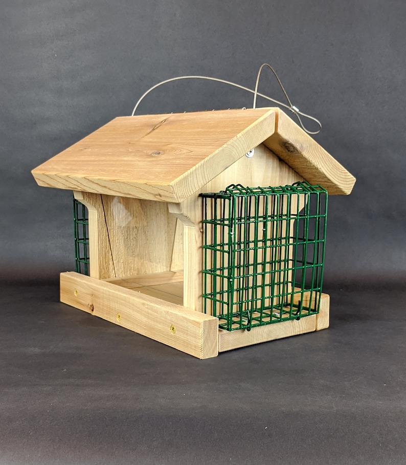Hanging Bird Feeder with Dual Suet Baskets and Hinged Roof Etsy