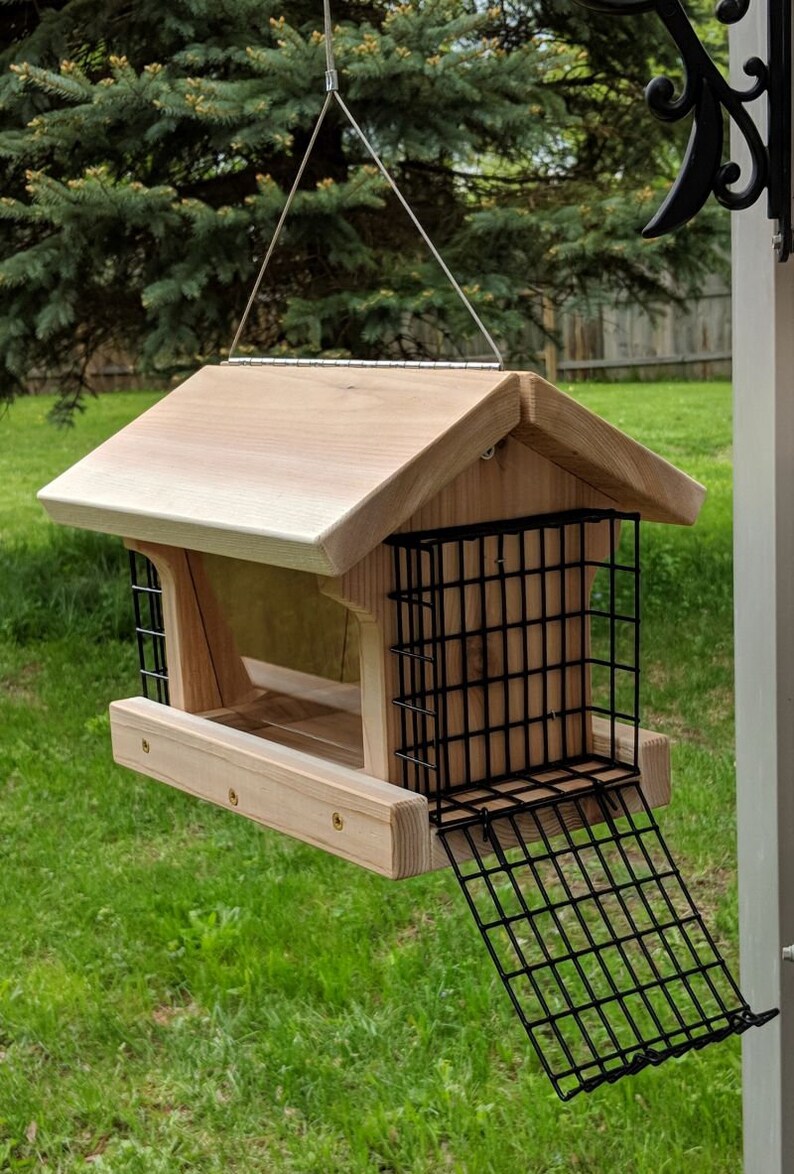 Hanging Bird Feeder with Dual Suet Baskets and Hinged Roof Etsy