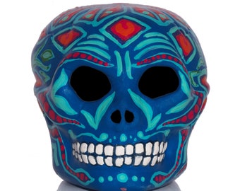 Day of the Dead Hand Painted Ceramic Blue Skull - Limited Edition