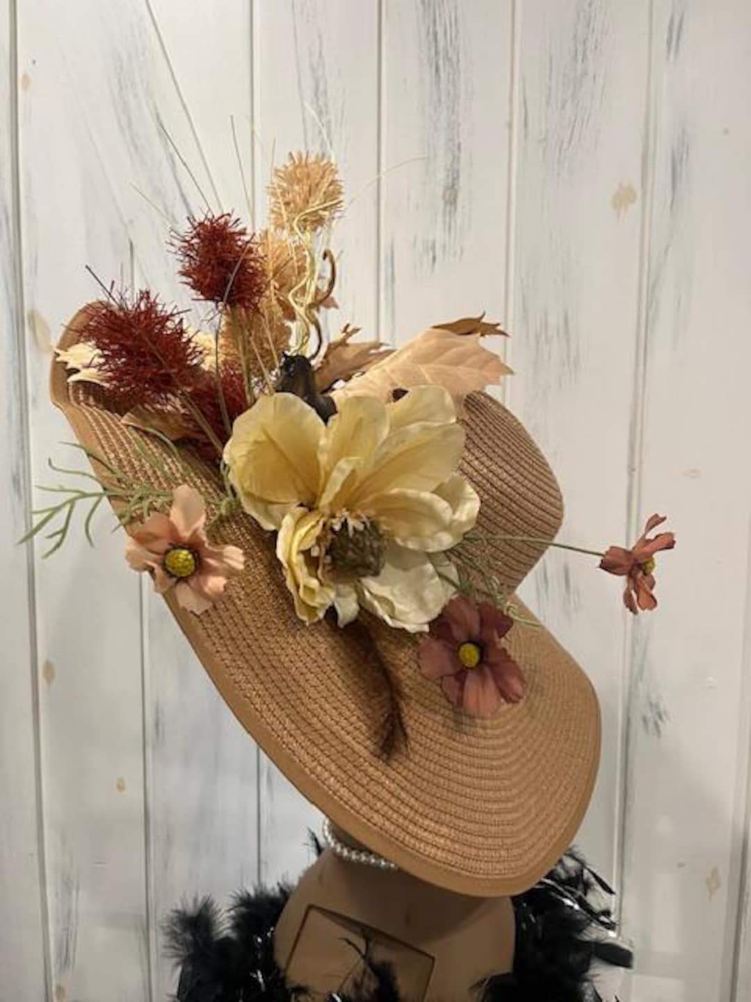 NEW! Neutral Tan And Brown Floral Fascinator Hat Tea Party Hat Beige Tan Floral Fascinator Hat Magnolia  main image 2
