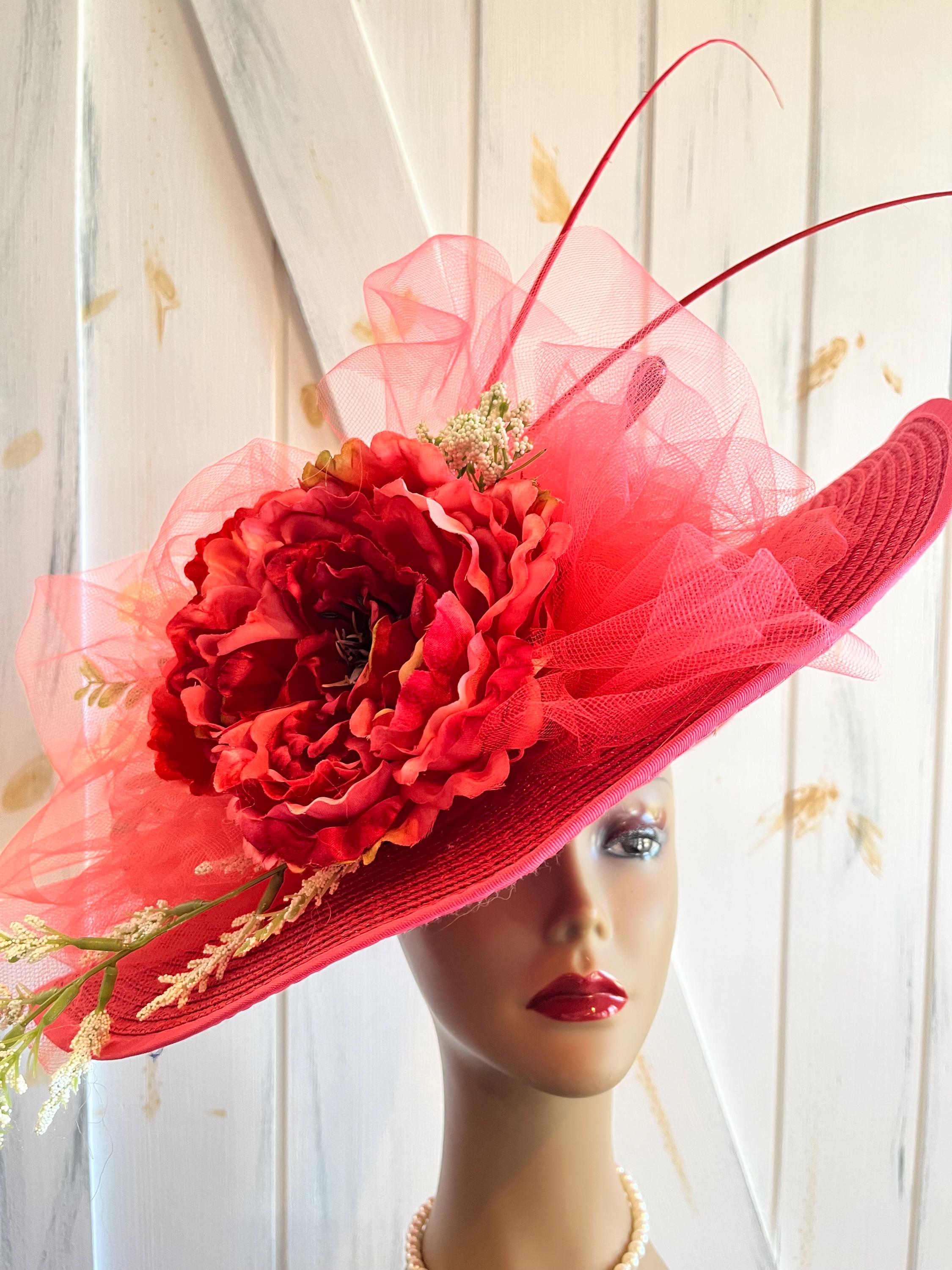 Beautiful Unique Rose Feather and Lace Veil Fascinator Hat Church Derby … FS 2025 Wedding Red Fascinators Hats For Woman With Feather  main image 4