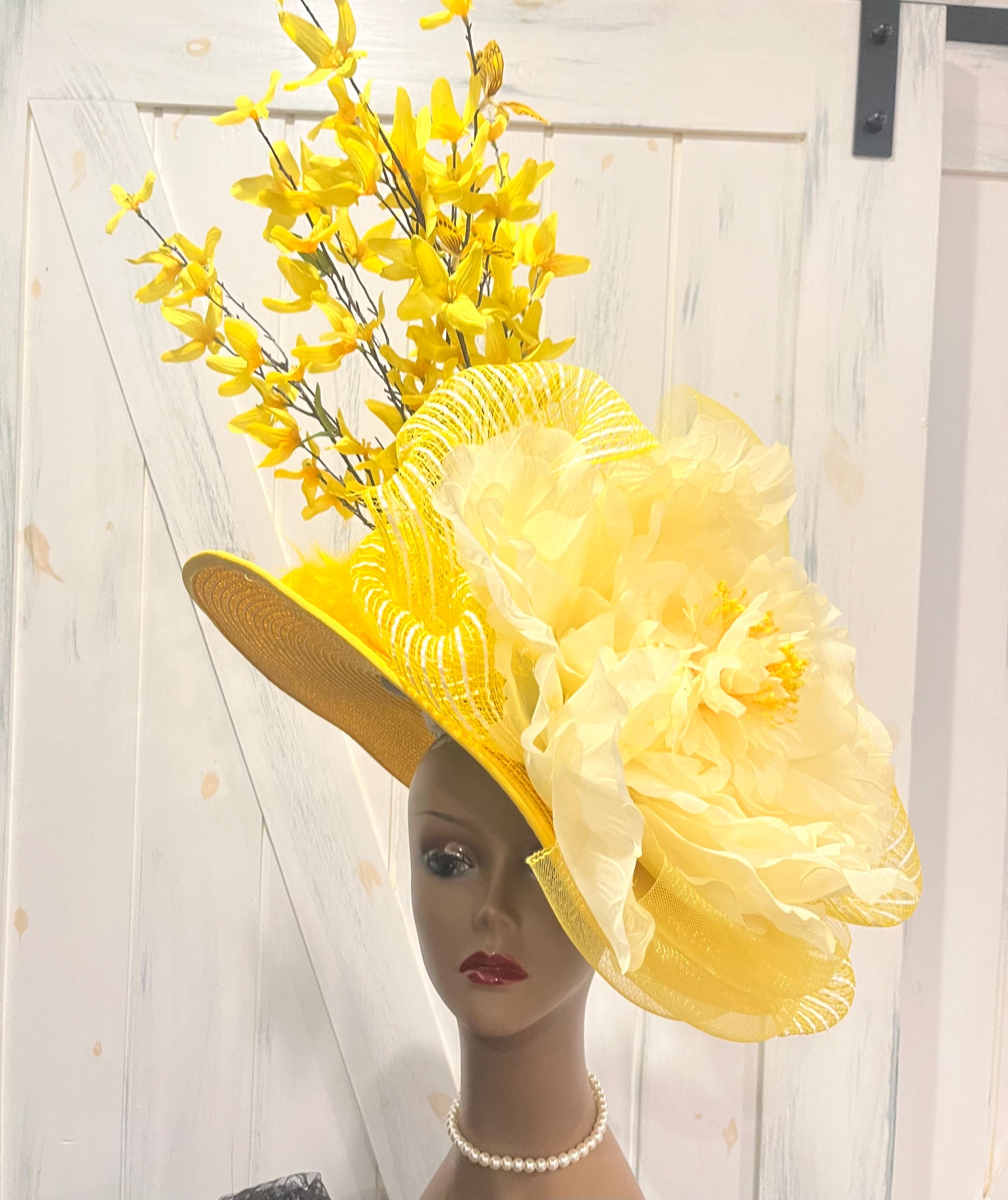 Elegant Yellow Fascinator Hat Kentucky Derby Churchill Downs Tea Church Formal SF542 ( Yellow ) New Kentucky Derby, Church, Wedding, Tea  main image 4