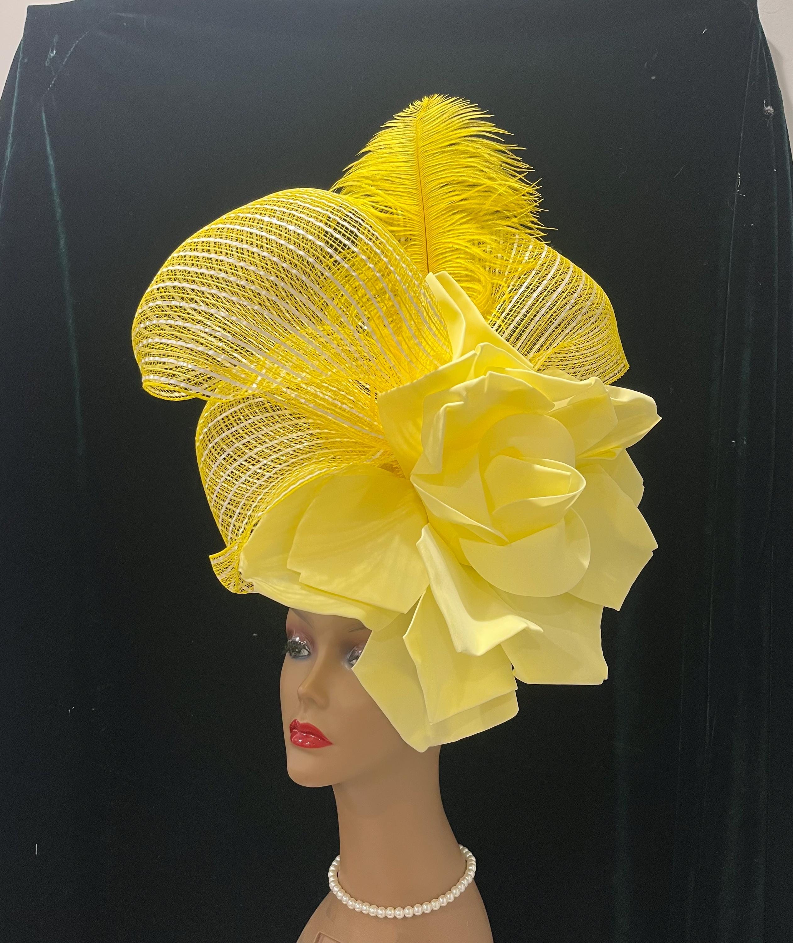 Mr Charles Yellow Feather Hat Fascinator VTG Retro Church Tea Party 50s Style 4 Vintage dress hats collection | Used - Good | $95.00  main image 3