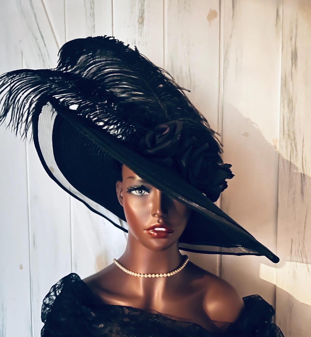 Ms. Divine Church / Derby Hat Black with feathers.Unique and Beautiful. Vintage Ms Divine Hat - Etsy main image 3
