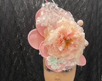Blush pink aqua fascinator hat quills, blush pink wedding fascinator hat, light pastel pink turquoise tea party hat