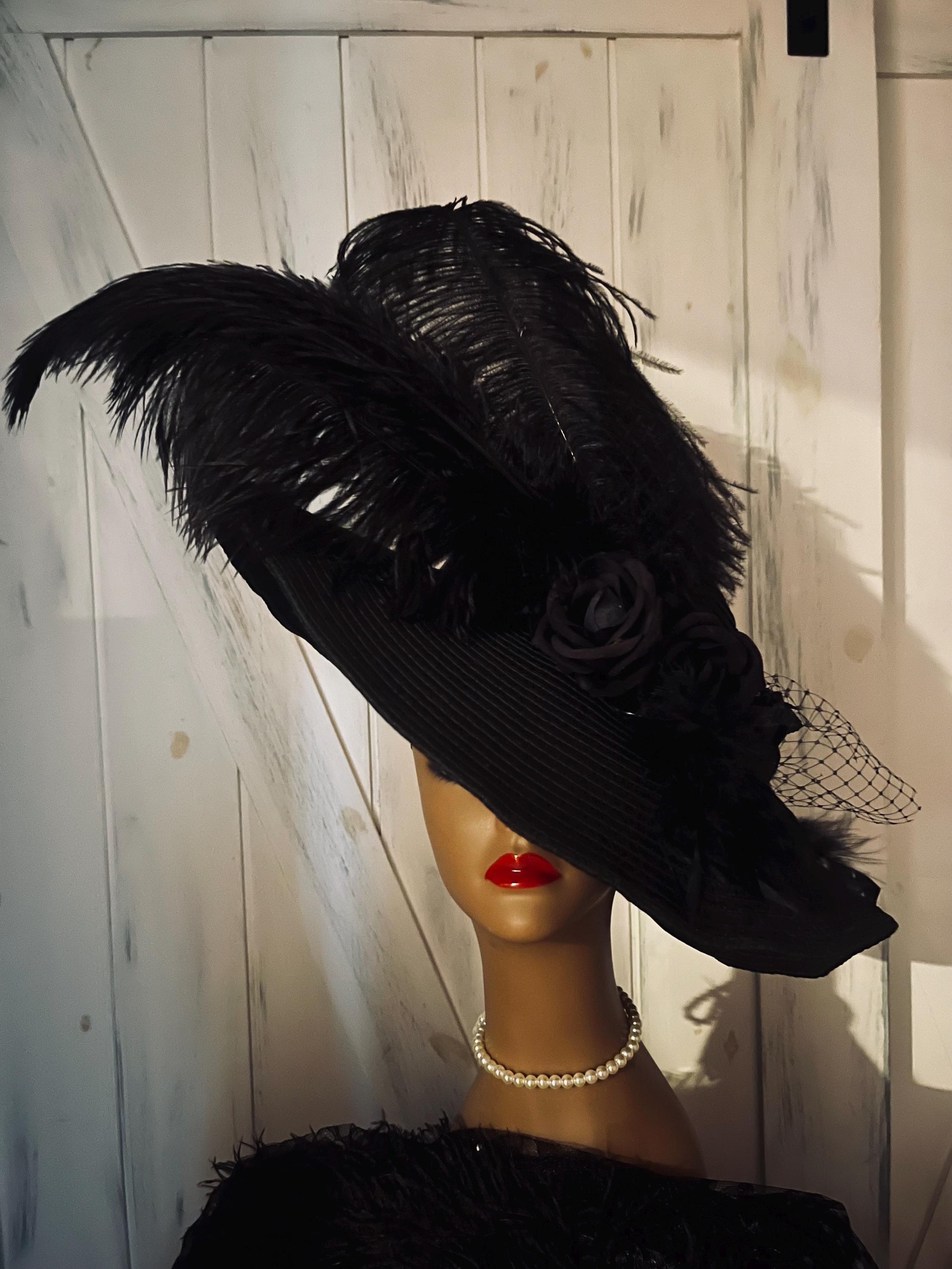 Chic Black Hat with Vibrant Feather and Rose Details VIMARO Black Fascinator Hats for Women with Colorful Flower  main image 2
