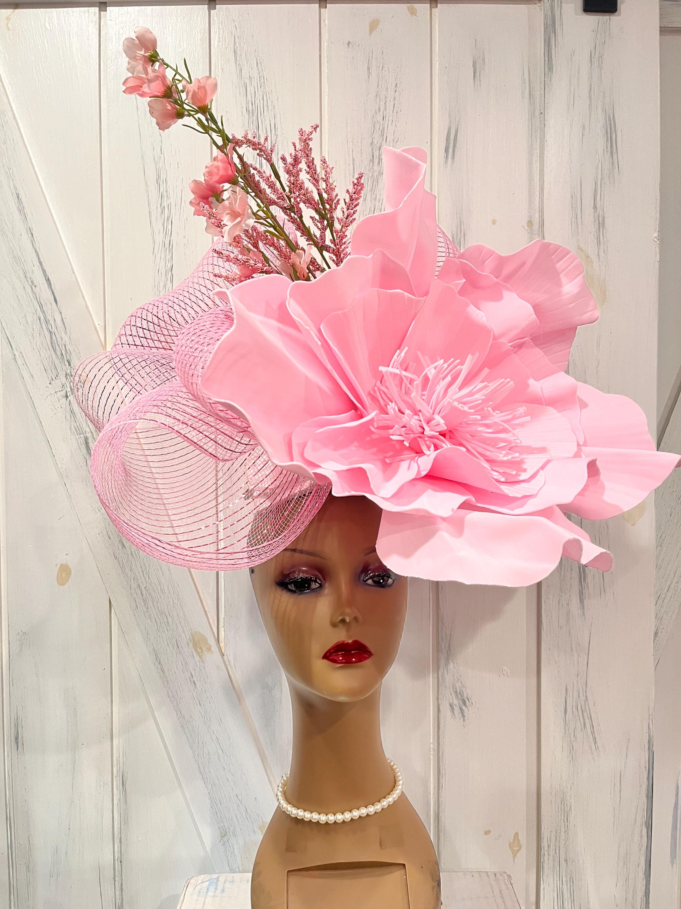 Kentucky Derby Oaks Pink Floral Feather Bow Fascinator Hat Easter Tea Church M23157S ( Rose pink/Yellow ) Kentucky Derby, Church, Wedding  main image 2