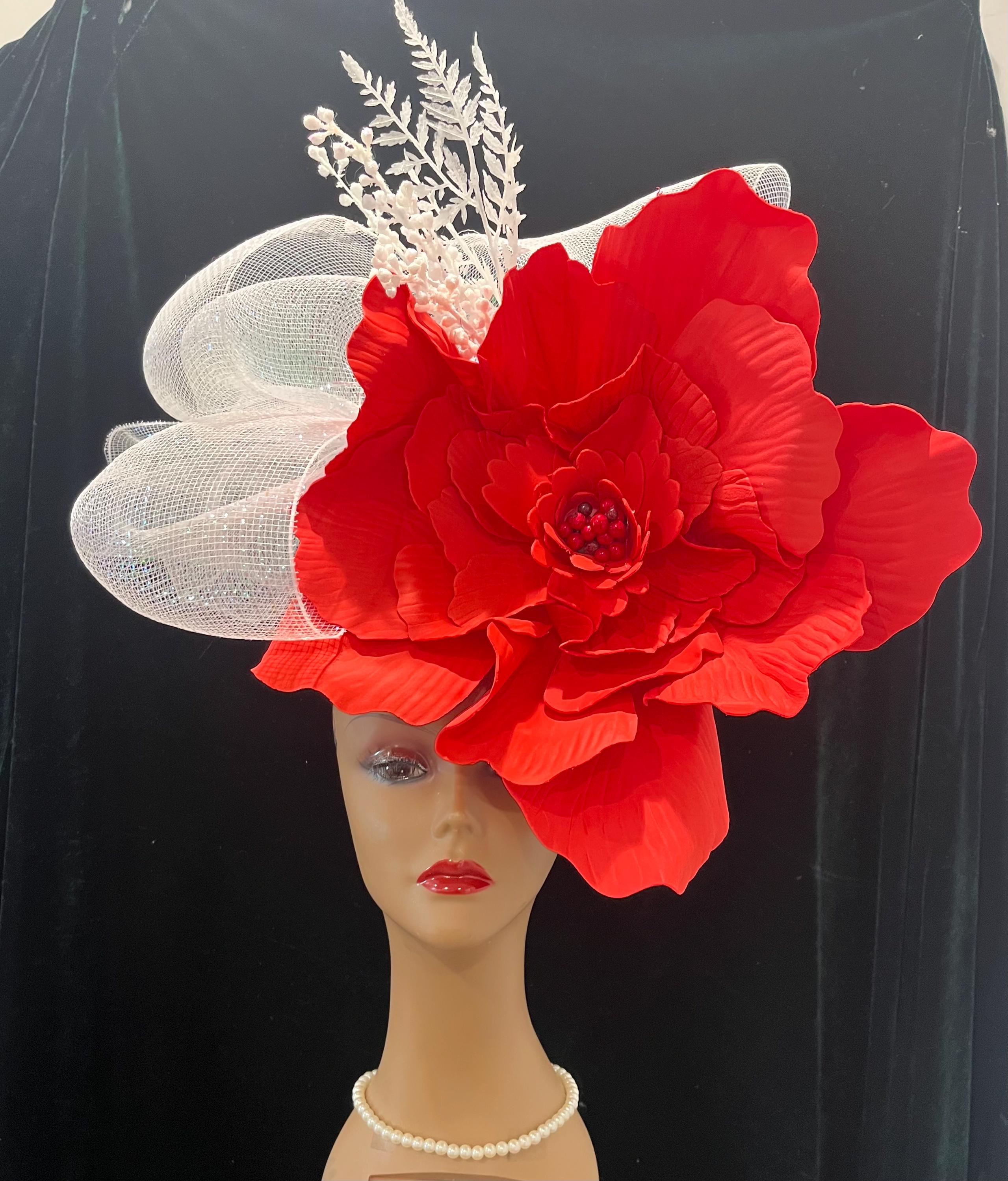 8961 Nude Fascinator, Rose Fascinator Red,rose Fascinators For Women Derby, kentucky derby hat fascinator red sinamay with ombre coral  main image 4