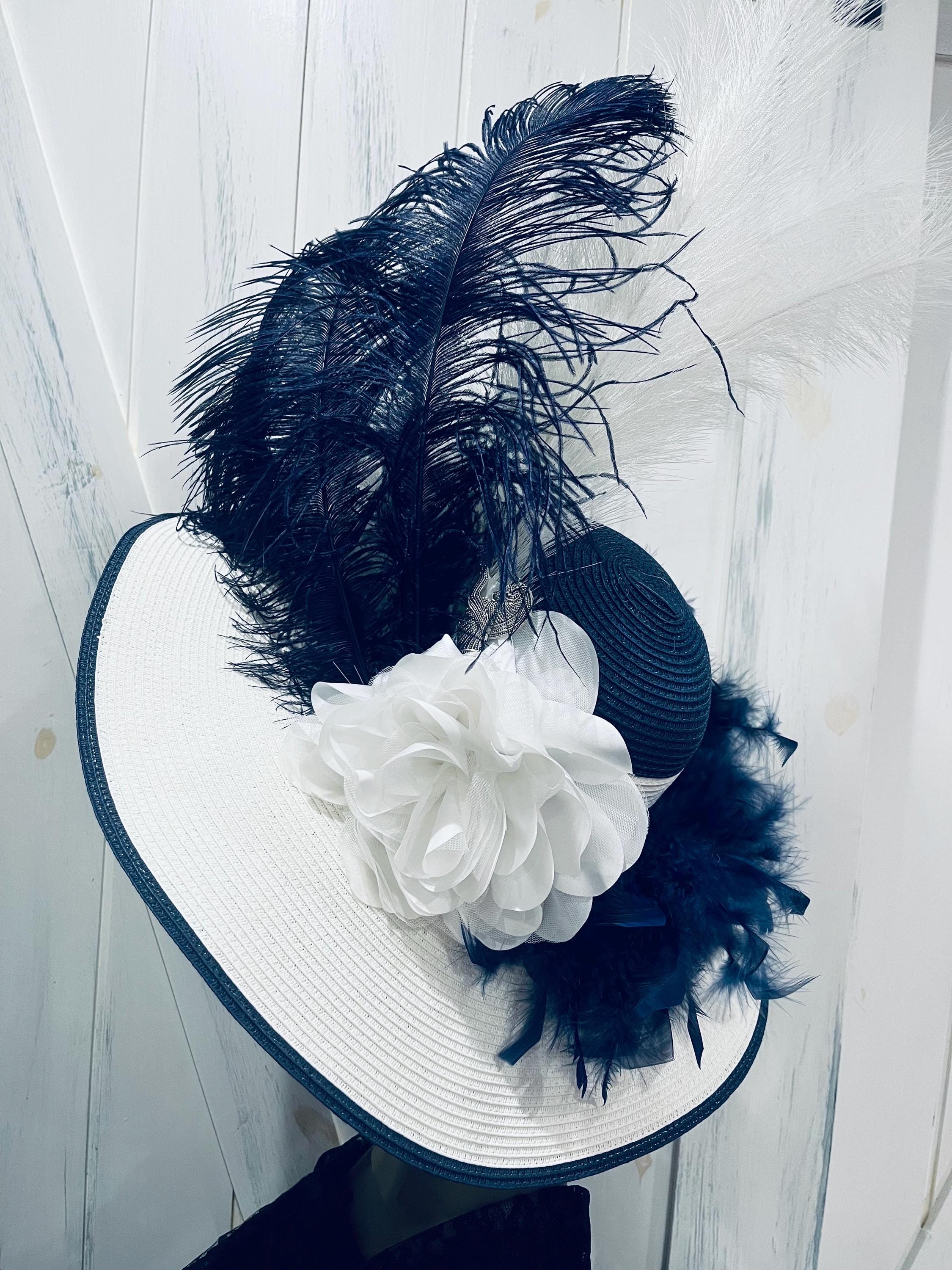 Navy Ostrich Feathered rhinestones Women\'s Hat made in USA 100 percent wool Art Deco 100% Wool Vintage Hats for Women for sale | eBay main image 3
