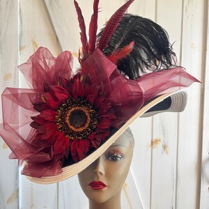 Women\'s Kentucky Hat Wide Brim Wine Red Kentucky Derby Hats for Women 2025! Yigetop Women main image 4