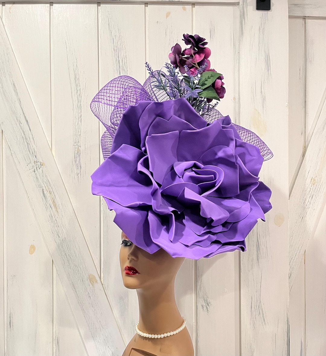 New Kentucky Derby Hat Elegant Purple and Green Kentucky Derby Fascinator Kentucky Derby Hat Lavender Purple Wide Brim Hat for Women  main image 4