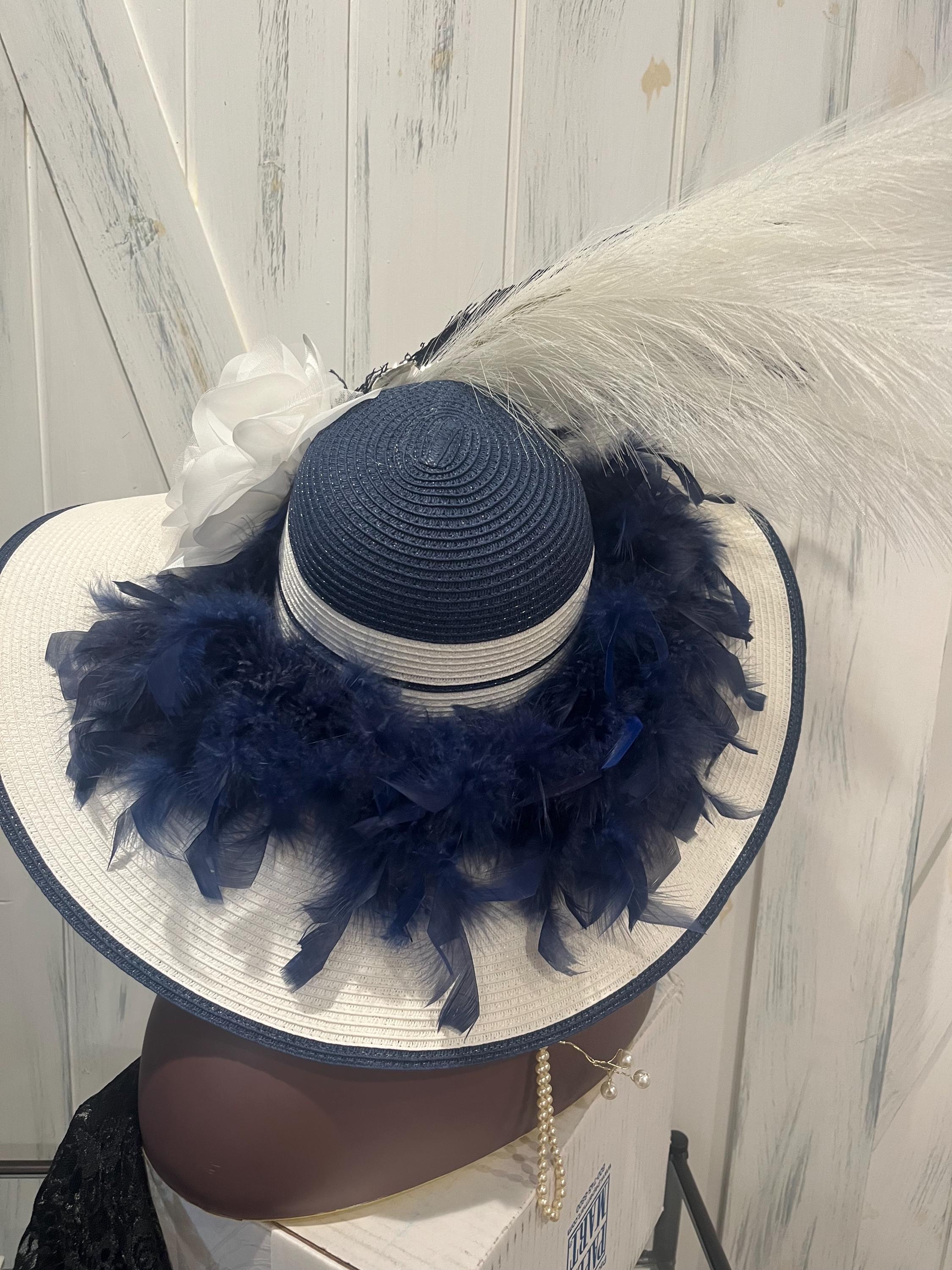 Navy Ostrich Feathered rhinestones Women\'s Hat made in USA 100 percent wool Art Deco 100% Wool Vintage Hats for Women for sale | eBay main image 2