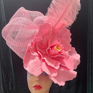 Large Pastel Pink Flower Fascinator Derby Oaks Hat - Etsy display picture 3