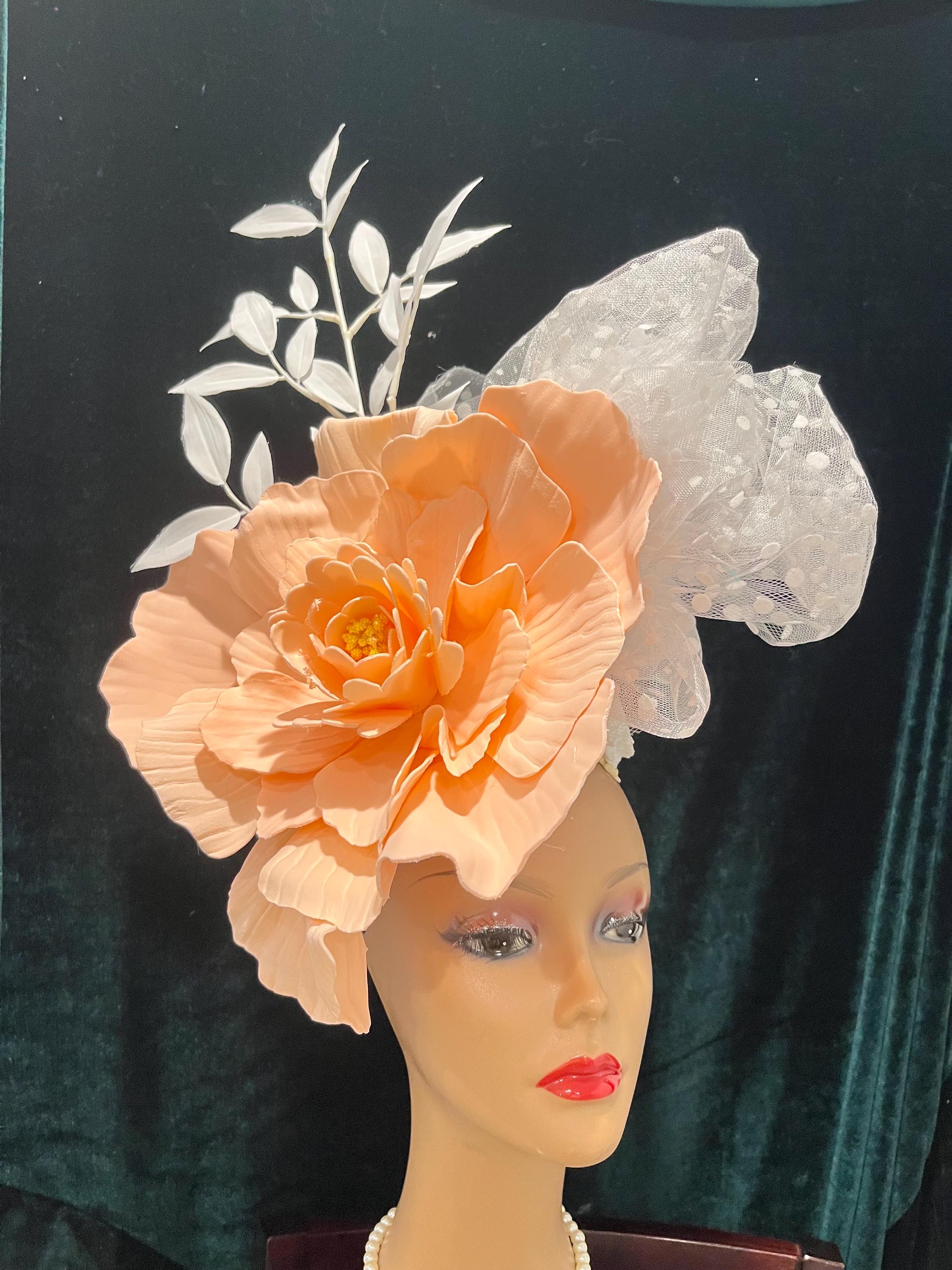 Vintage Perche Couture Orange Floral Derby Church Large Flower Hat Wedding Races il_fullxfull.5862550886_g2dg.jpg main image 3