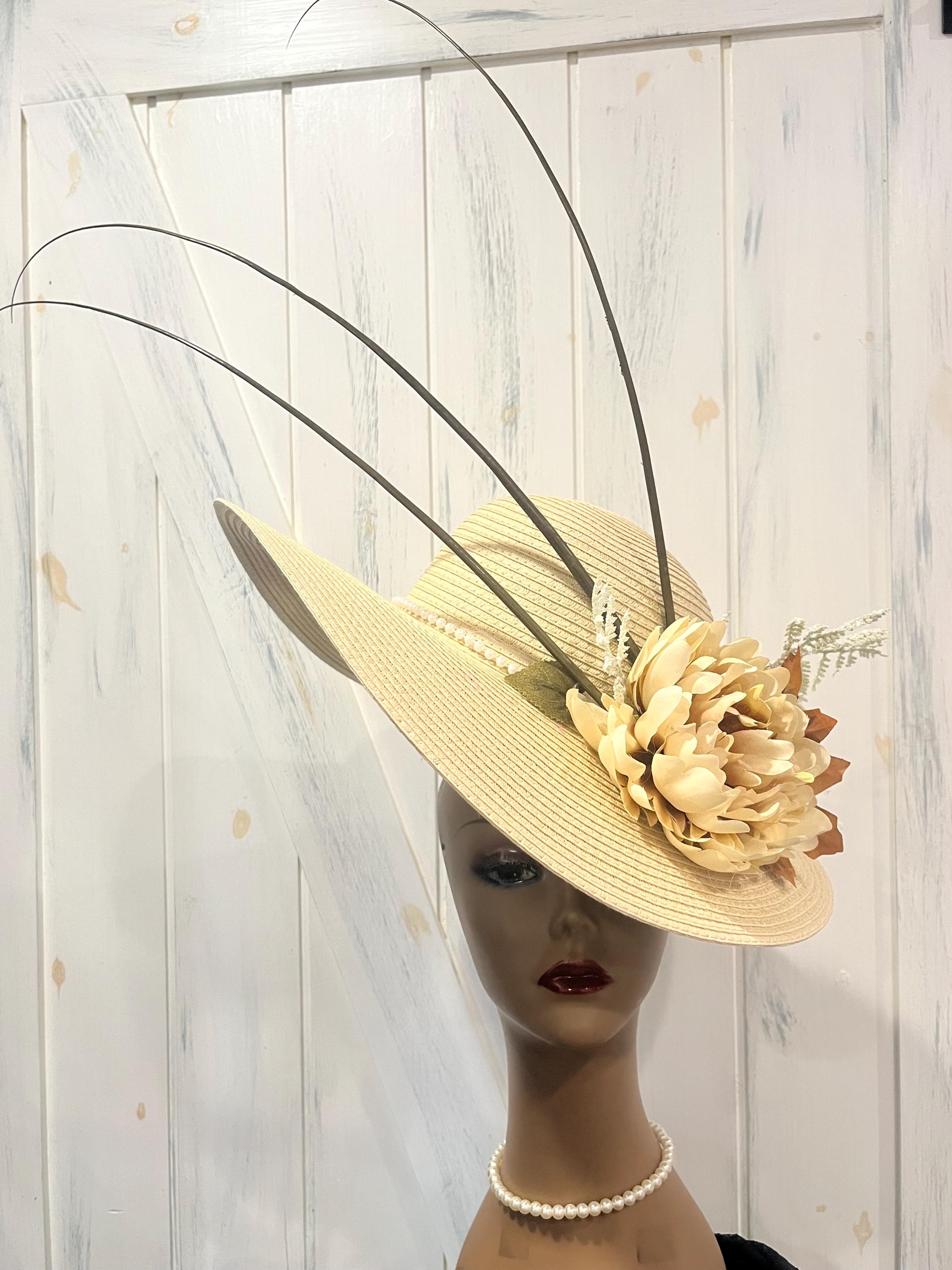 Ivory Fascinator with Olive Green & Ivory French Netting & Feathers Ivory, Sage Green Fascinator - Etsy main image 3
