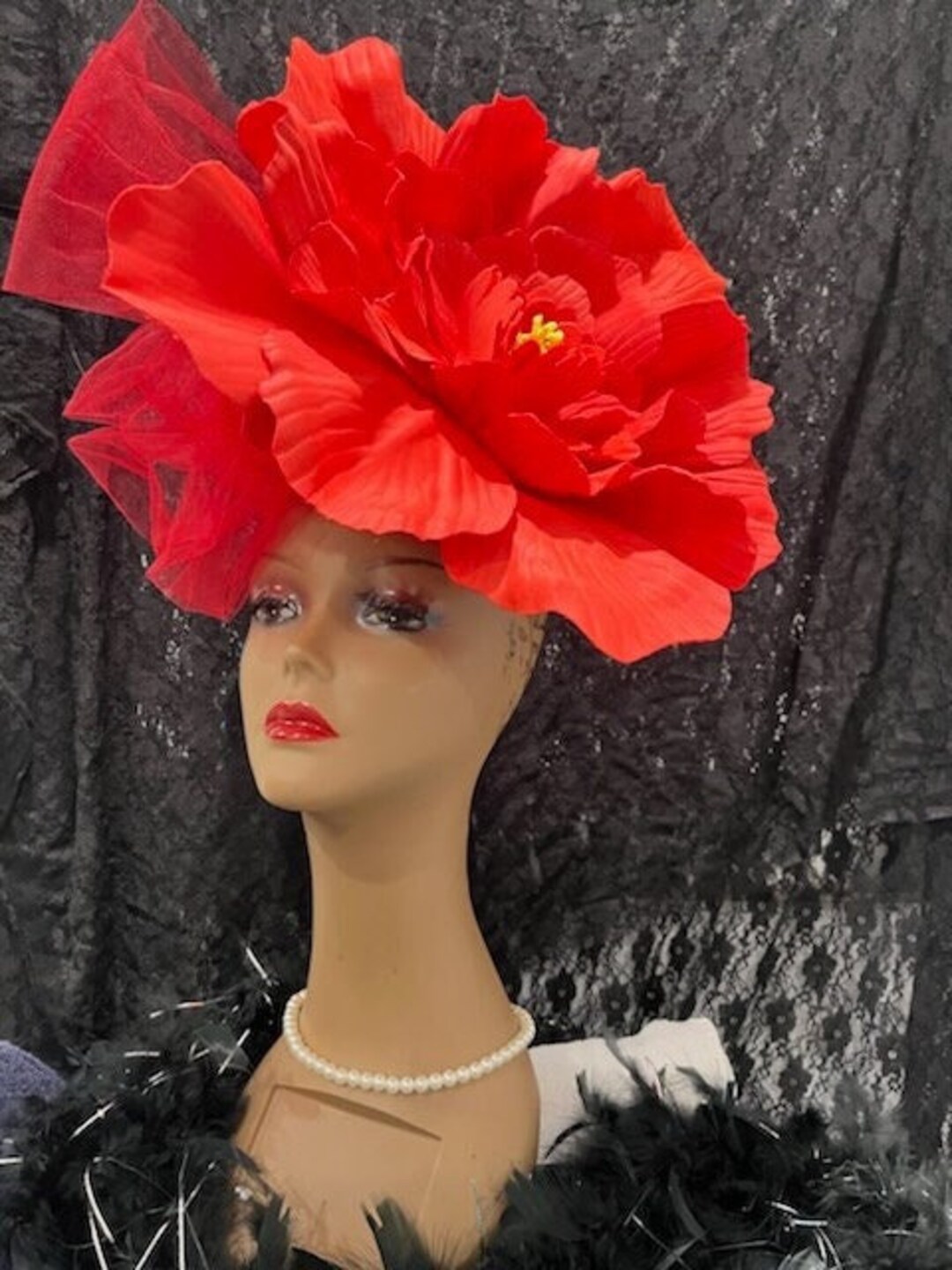 Red Floral Rose Fascinator Headband Kentucky Derby Ready Tea Garden Church Hat Floral Fascinator Hat: Kentucky Derby Tea Party Headband - Etsy main image 4