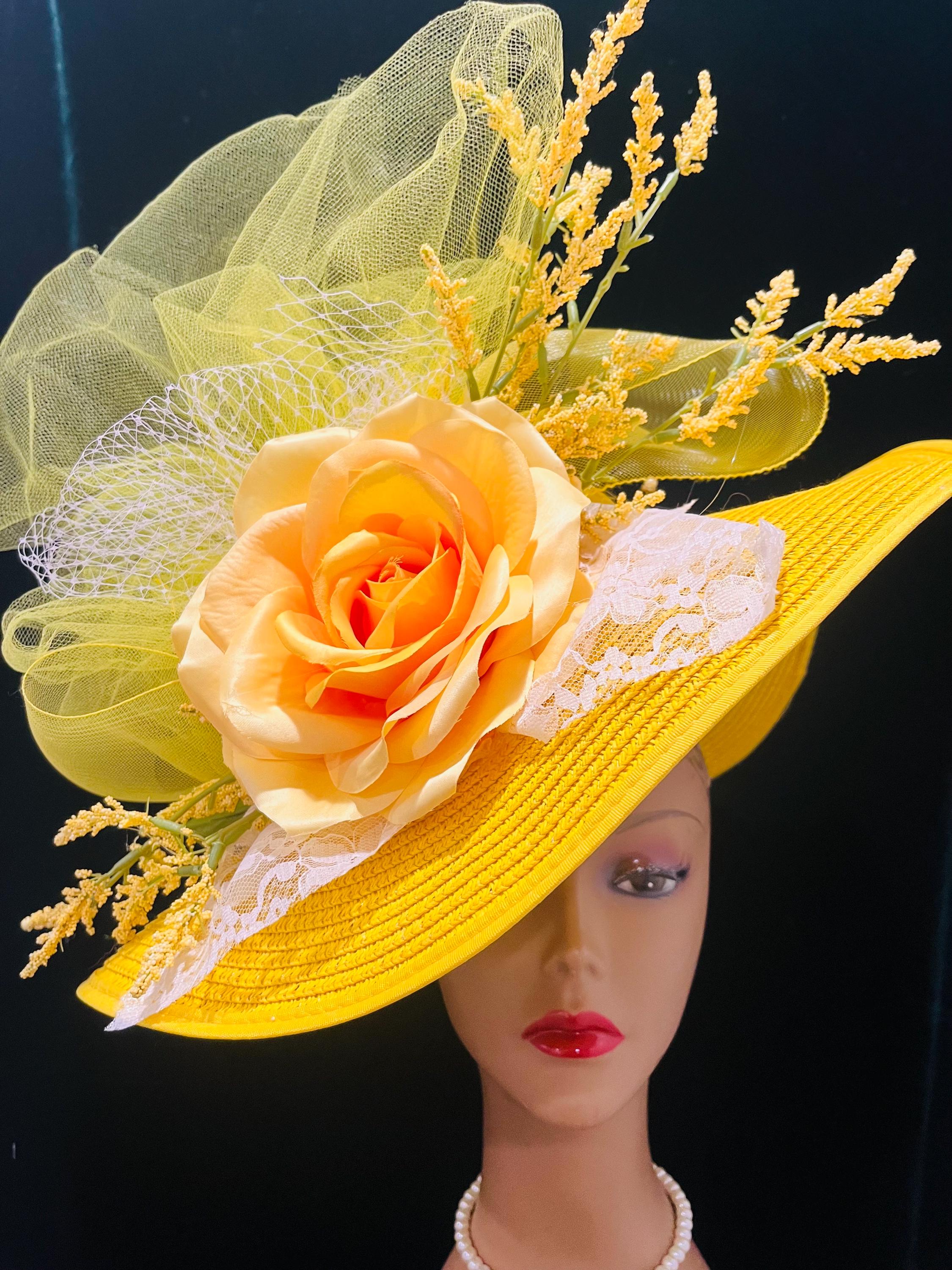 Vintage Wide Brim Church/Derby Hat w Mesh Bow & Flower LADIES RED WIDE BRIM DRESSY CHURCH DERBY HAT W/MESH BAND  main image 2