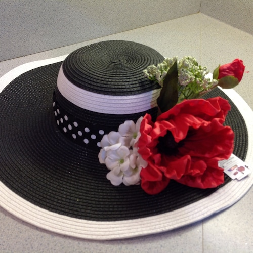 Beloved Millinery Couture Fab Black & White Extra Wide Flower Hat Derby Church Black And White Kentucky Derby Hats for Sale up to 90% Off  main image 4