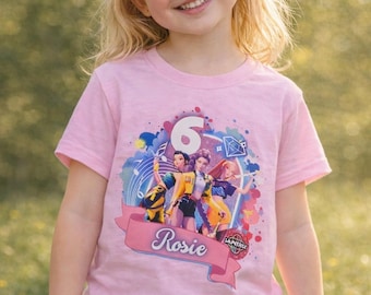 Personalised K pop Birthday Tee: Huntri x Party Theme, Zoey, Rumi, Mira. Any age