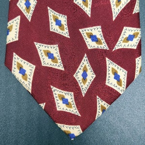 Vintage Hugo Boss Men&#39;s Silk Neck Tie - Red w/ Cream, Blue, & Tan Diamonds