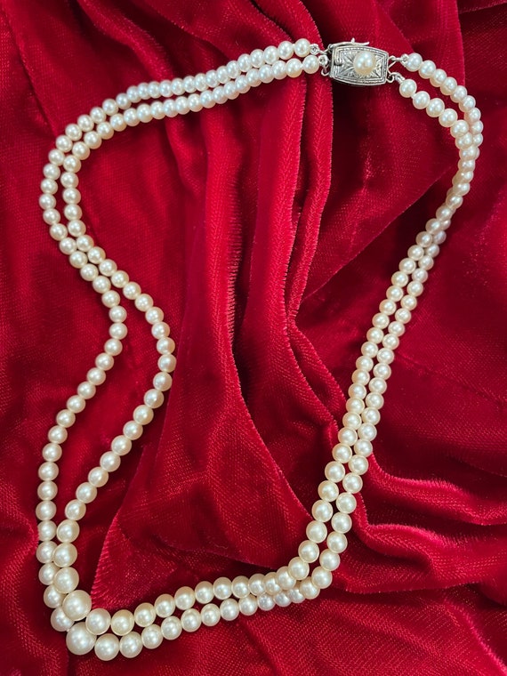 Elegant Mikimoto 18K WG Double Strand Akoya Pearl 