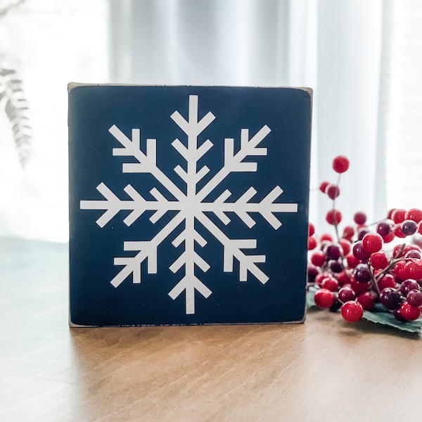 Snowflake Sign, Winter Block Sign, Winter Sign, Christmas Decor, Tiered Tray Sign, Winter Decor