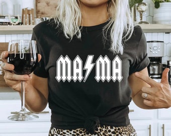 AC/DC Mama T-Shirt: Retro Rocker Mom Tee