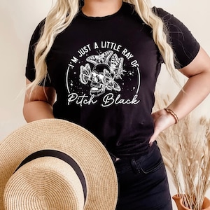 A Little Ray Of Pitch Black Skull & Butterflies T-Shirt: Dark Humor Screen Print