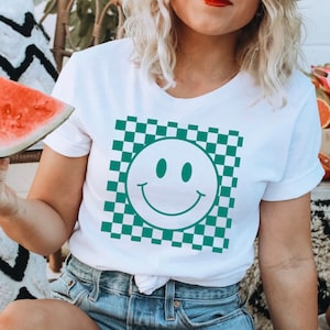 Checkered Smily Face T-Shirt, Retro T-shirt