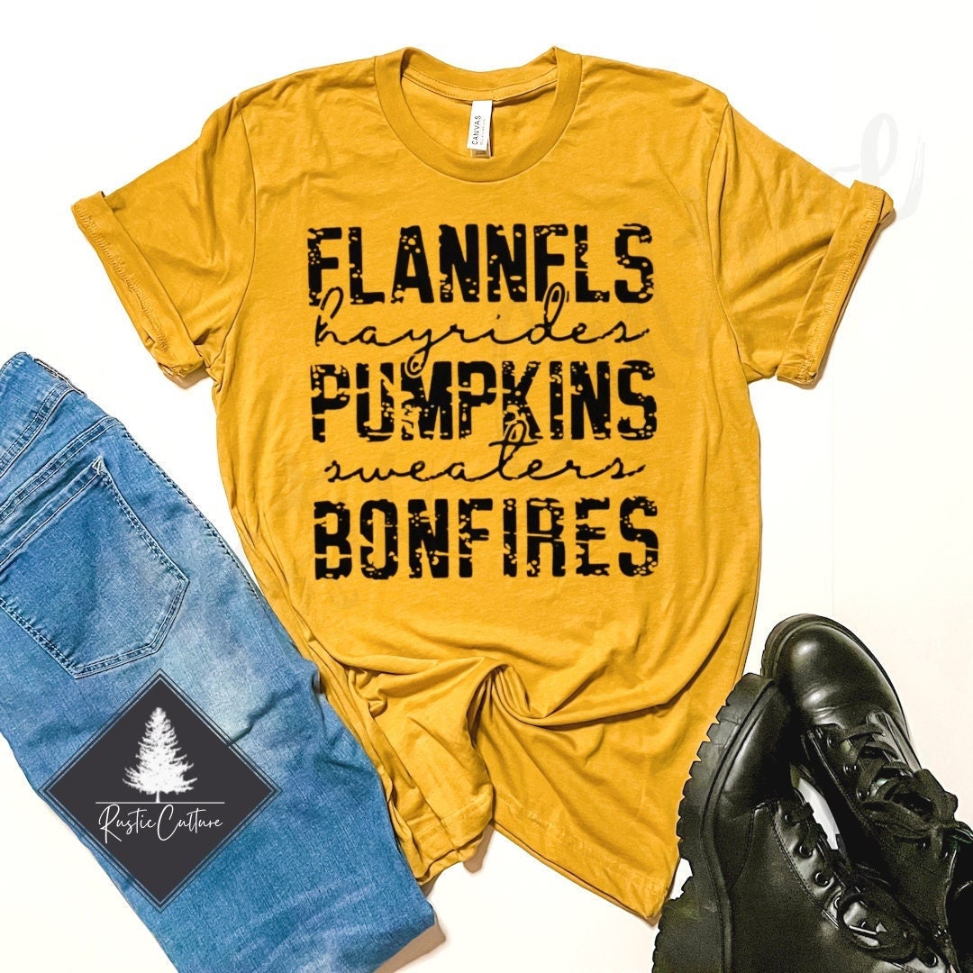 Fall T-Shirt: Flannels, Hayrides, Pumpkins, Bonfires