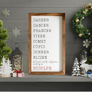 Reindeer Names Christmas Sign: Rustic Holiday Wall Decor