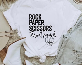 Rock Paper Scissors Throat Punch T-Shirt: Schwarz Humor Shirt