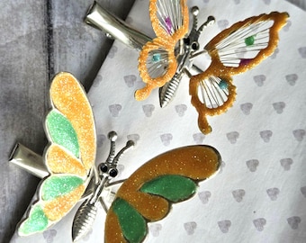 2 Orange 90's Butterfly Clips