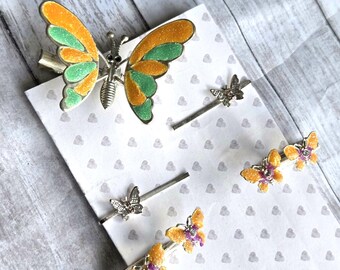 90's Butterfly Clips and pins set, orange