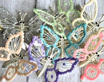 Sparkly Moving Wing Butterfly Clips, 90s Nostalgic Accessory, Vintage Unused Hair Clip
