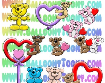 Bear-y Cute Bundle!  Balloon Animal 50 Images BUNDLE - Balloon Menu  Clipart - 8 different designs - many color variations