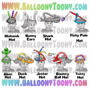 Festival Wearable Cool Hats Balloon Animal Menu 11 Images BUNDLE - Balloon Menu Clipart- Balloon Animal Clip Art