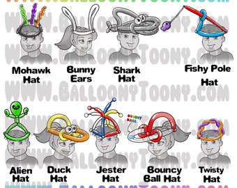 Festival Wearable Cool Hats Balloon Animal Menu 11 Images BUNDLE - Balloon Menu Clipart- Balloon Animal Clip Art