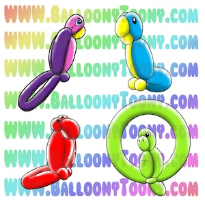 Parrot (4 versions) Balloon Animal 24 Image BUNDLE - Balloon Menu Clipart - Balloon Animal Clip Art