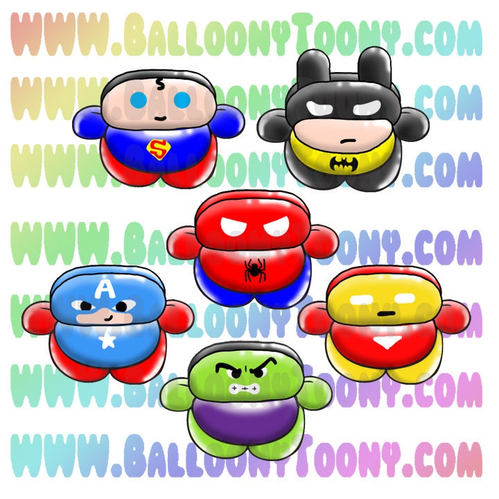Chibi Super Hero Balloon Animal 8 Images BUNDLE - Balloon Menu Clipart