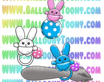 Chibi Easter Bunny and Egg Balloon Animal Images - Balloon Menu Clipart - Balloon Animal Art