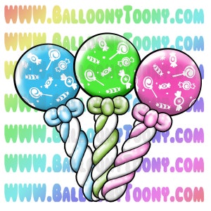 Różdżki z nadrukiem cukierkowym - 2 wersje - Zwierzę z balonu 8 obrazków - Clipart z menu balonów - Zawiera specjalne balony z nadrukiem z LaRocks.com