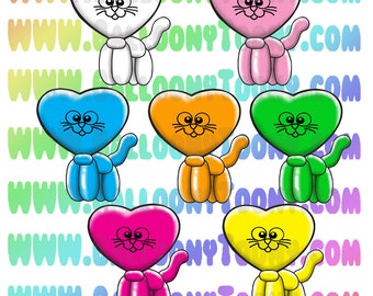 Heart Kitty Balloon Animal 10 Image BUNDLE - Balloon Menu Clipart- Featuring Special Print Balloons from LaRocks.com