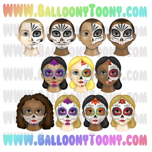 FACE PAINTING Halloween Sugar Skulls - 40 Image BUNDLE Face Painting Menu Clipart Image