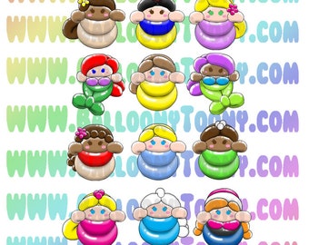 Chibi Princess Balloon Animal 17 Images BUNDLE - Balloon Menu Clipart