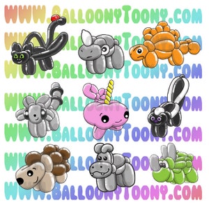 Dan Staples&#39; Cuddle Critters Balloon Animal 10 Image BUNDLE - Balloon Menu Clipart