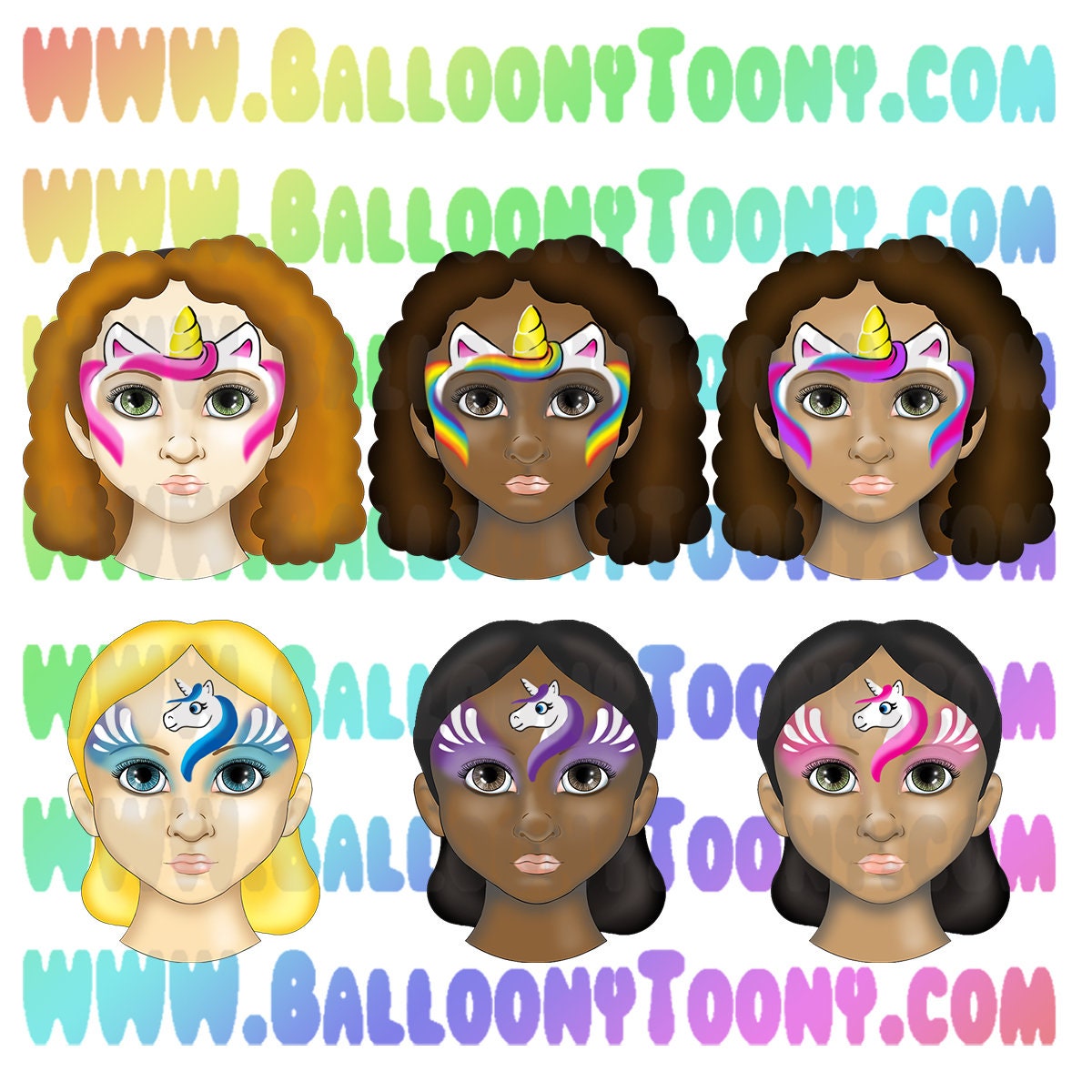 FACE PAINT MENU Unicorn Face Variety 12 Image Bundle - Face Painting Menu  Clipart Image