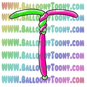 May include: A colorful balloon letter 'T' in green, pink, and white, with the text 'www.balloonytoony.com' repeated in the background. The letter is designed with a twisted central section and curved top.