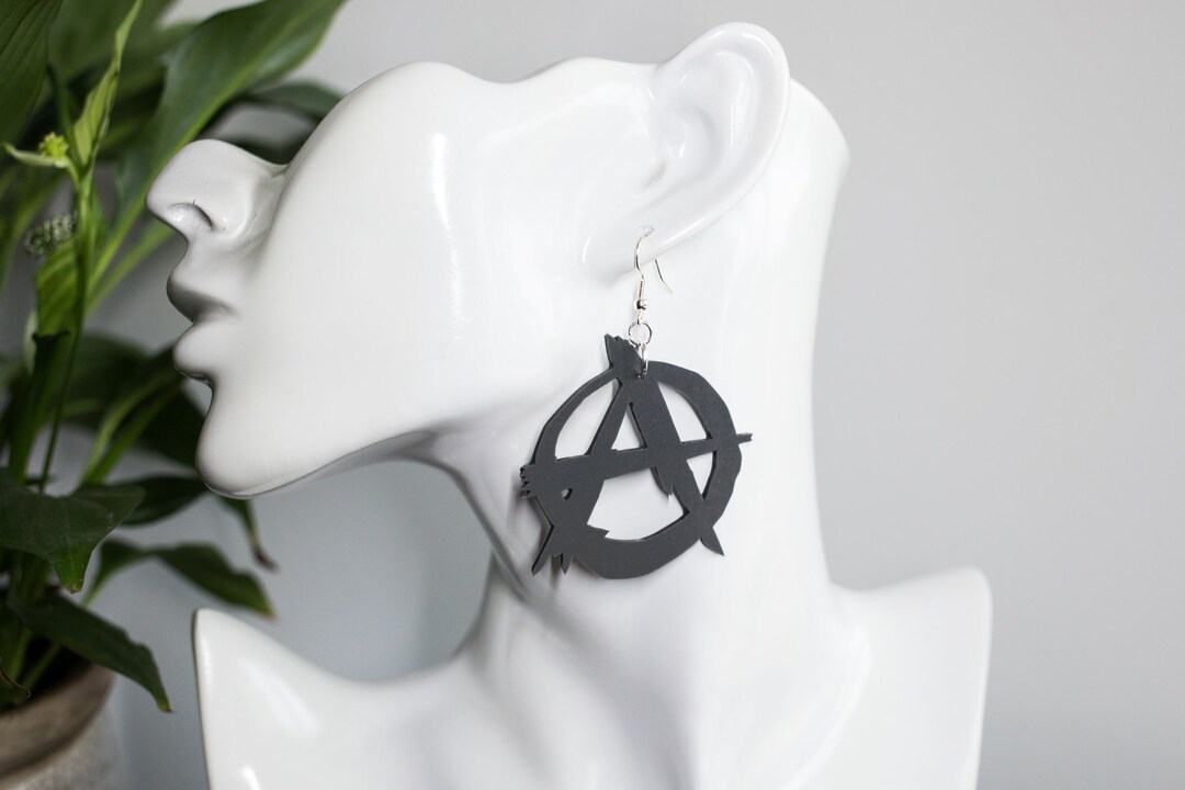 Black Anarchy Symbol Soft Silicone Statement Earrings : Lightweight ...